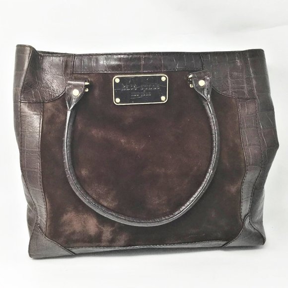 Kate Spade Brown Croc Leather & Suede Tote Handbag